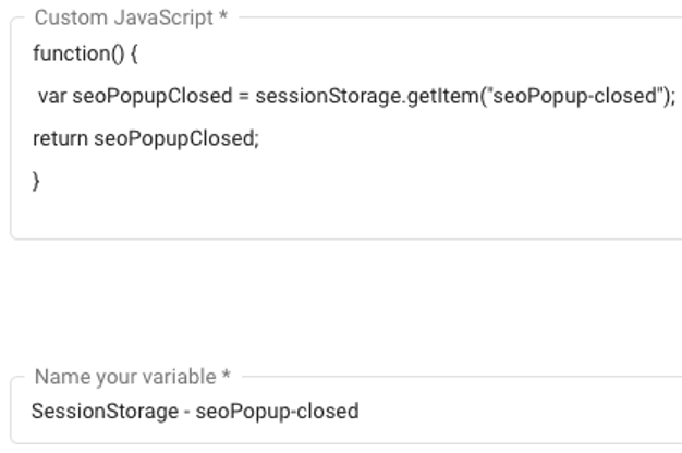 Custom Javascript Variable to select SeoPopupClosed from sessionStorage