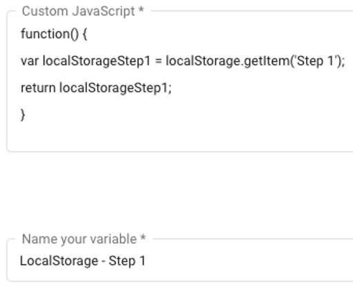 Custom Javascript Variable to select Step 1 from localStorage