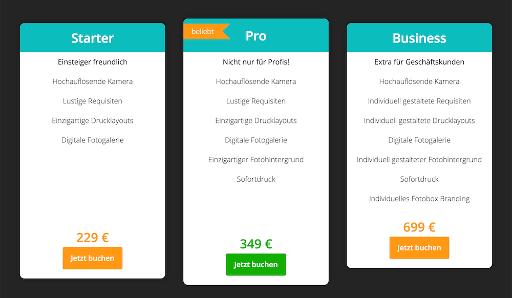 Original pricing section on homepage