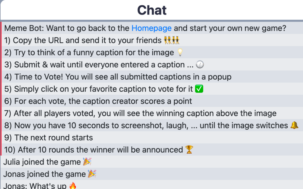 Chat including game instructions