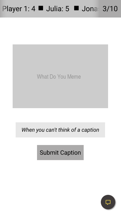 Mobile wireframe game room showing a placeholder image and input field
